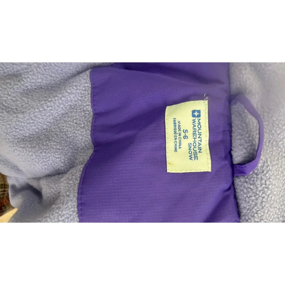Mountain Warehouse Snow Kids‎ Jacket Purple Gray Hooded Size 5-6 Waterproof